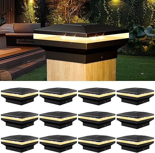 Miniatura 7 de Viewsun Paquete de 8 luces solares para postes de exteriores, para vallas, cubiertas blancas para terraza, patio, decoración de jardín, iluminación