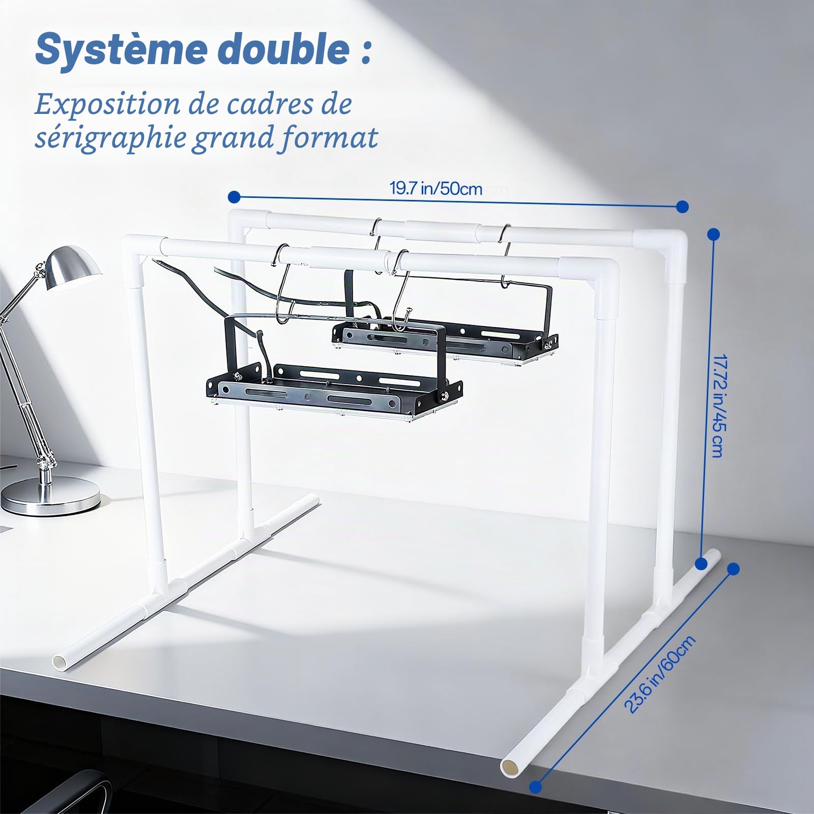 Lot de 2 lampes UV LED 50 W pour sérigraphie avec double support, unité d'exposition pour kit de sérigraphie, émulsion photo et cyanotypes