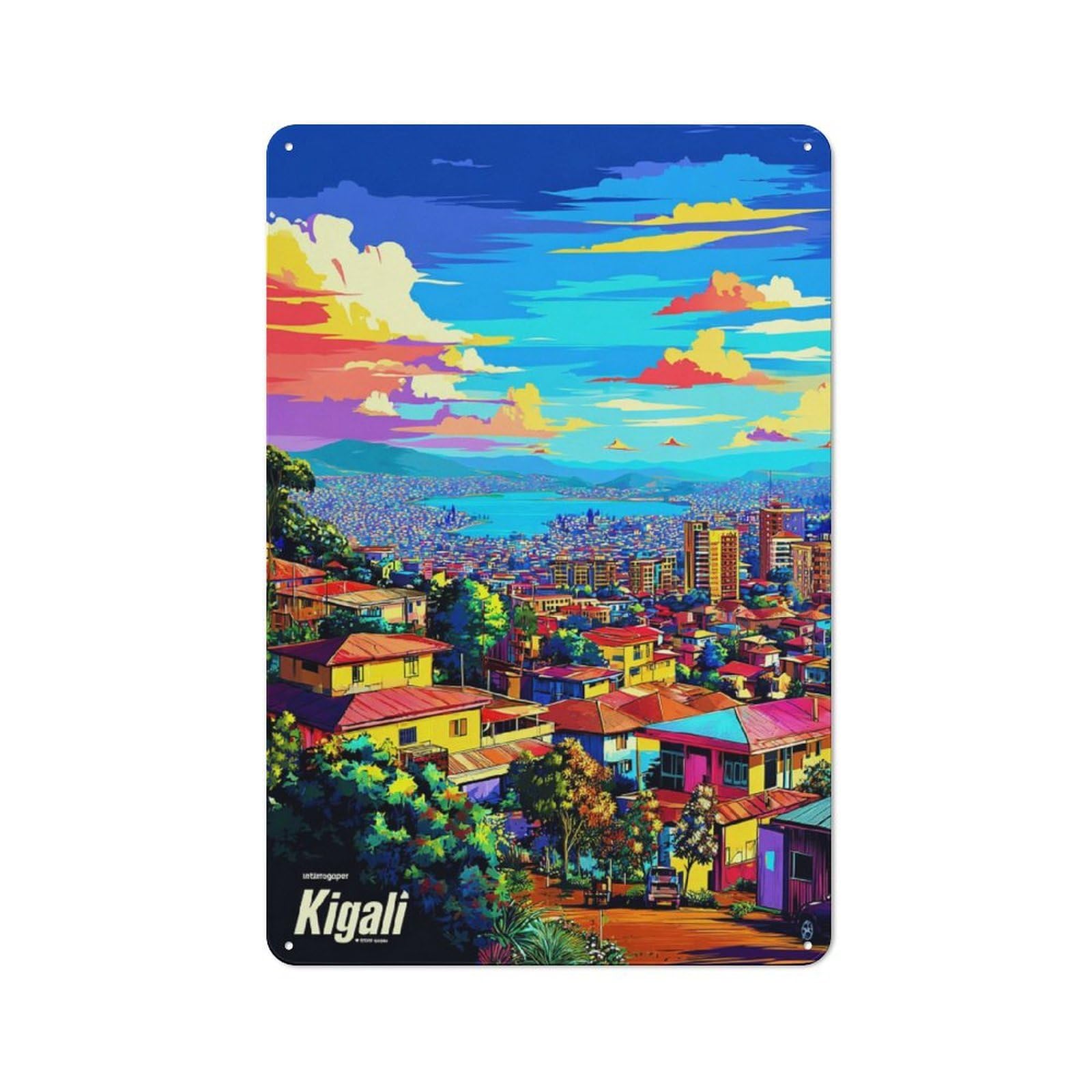 Junmoney Kigali City Of Colorful Skies Rustic Tin Wall Plaque 30X20cm For Kitchen Or Home Bar, A Winter Wall Decor Update For Kitchen Decor Lovers