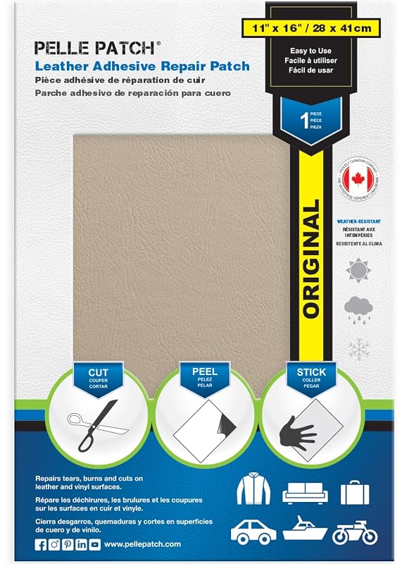 Pelle Patch Adesivo para Reparo de Couro e Vinil Creme 27,9 x 40,6 cm