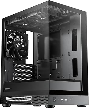 Okinos Aqua UNO Micro ATX Case, No Radiator Support, Max GPU Length 309mm, Quick-Release Panoramic Tempered Glass Front & Side, 3x120mm Non-PWM Fans Pre-Installed, Type-C 5Gbps, Black
