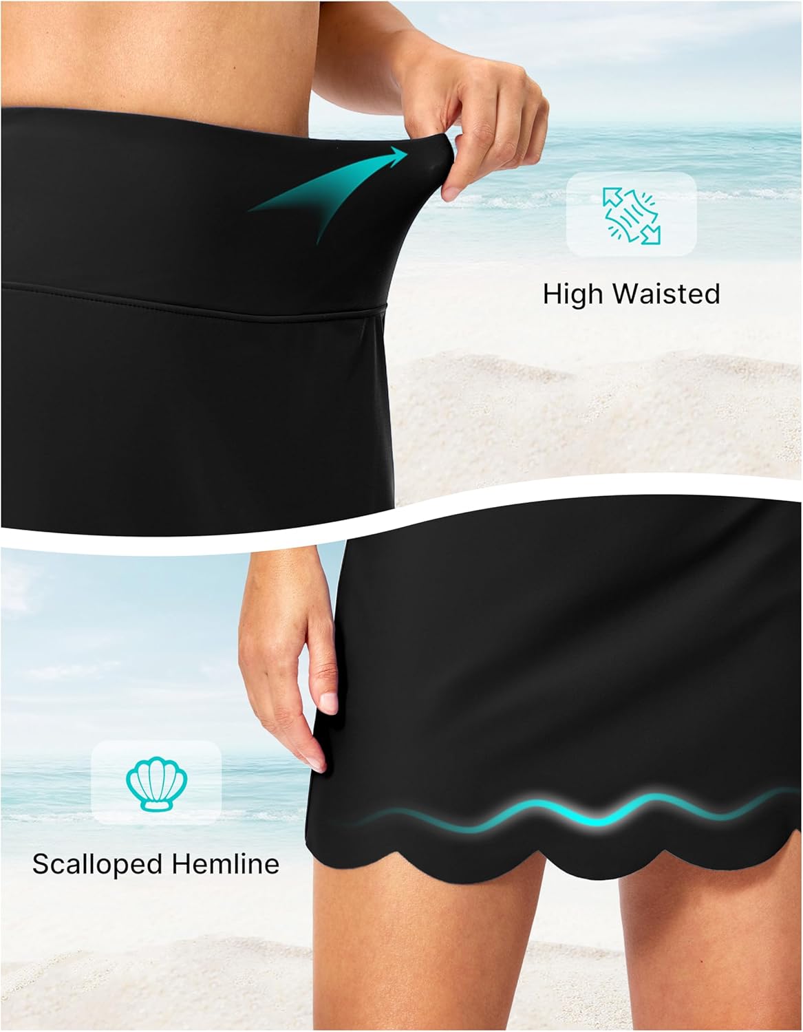 SANTINY Women's Swim Skirt with Pocket Scalloped Hem High Waist Tankini Swimsuit Tummy Control Bathing Suit Bottoms for Women - Image 5
