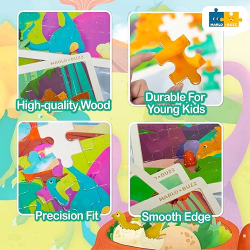 Miniatura 4 de Rompecabezas de madera de dinosaurio para niños de 4 a 8 años, 8 a 10 años, juego de 4 rompecabezas de 24 piezas, juego educativo diario y divertido