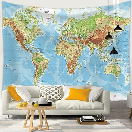 Miniatura 4 de Tapiz del mundo del mapa, tapiz educativo para colgar en la pared para sala de estar, dormitorio, oficina y aula, póster decorativo de pared, 60 x