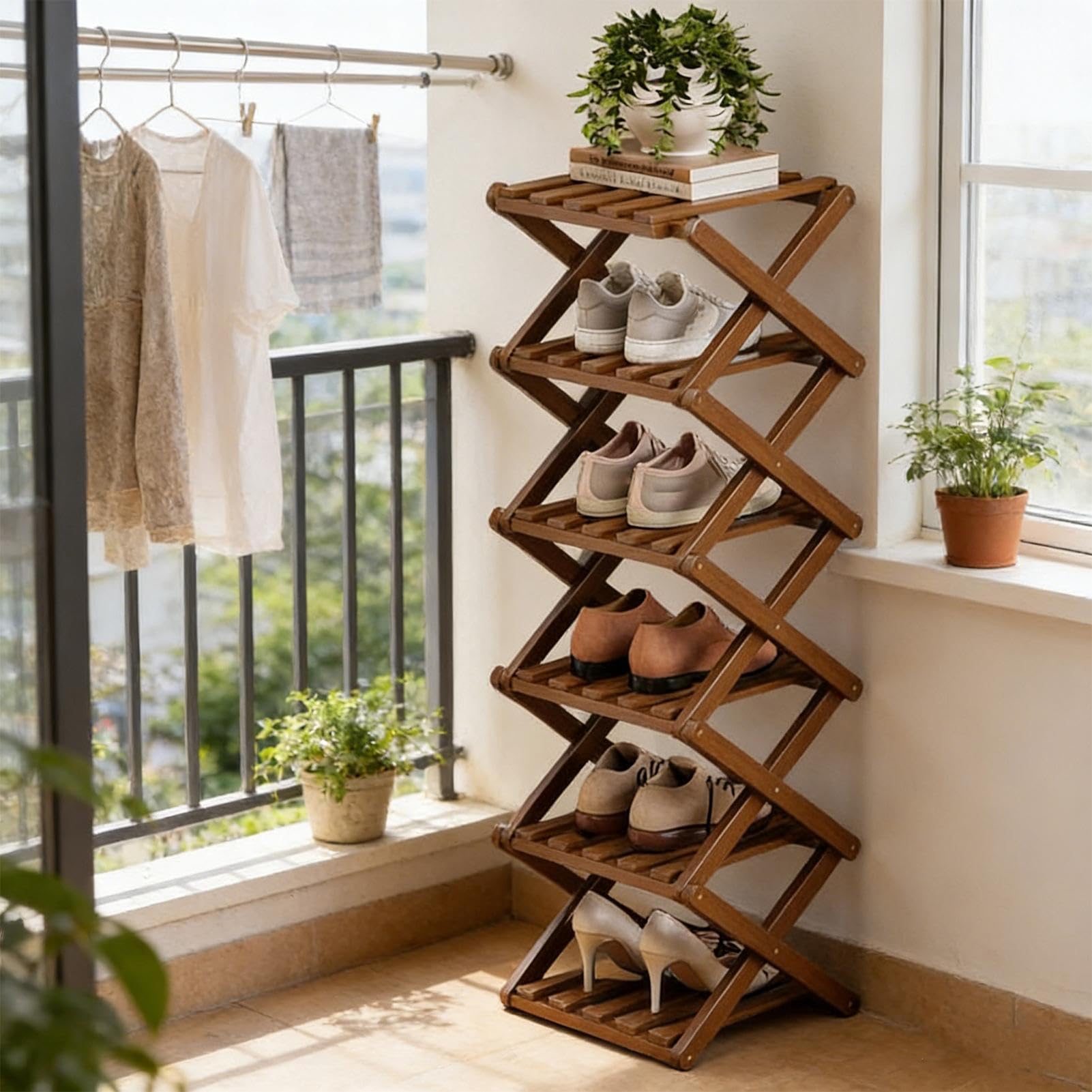 Organizer per scarpe per ingresso portaoggetti ad angolo pieghevole a 6