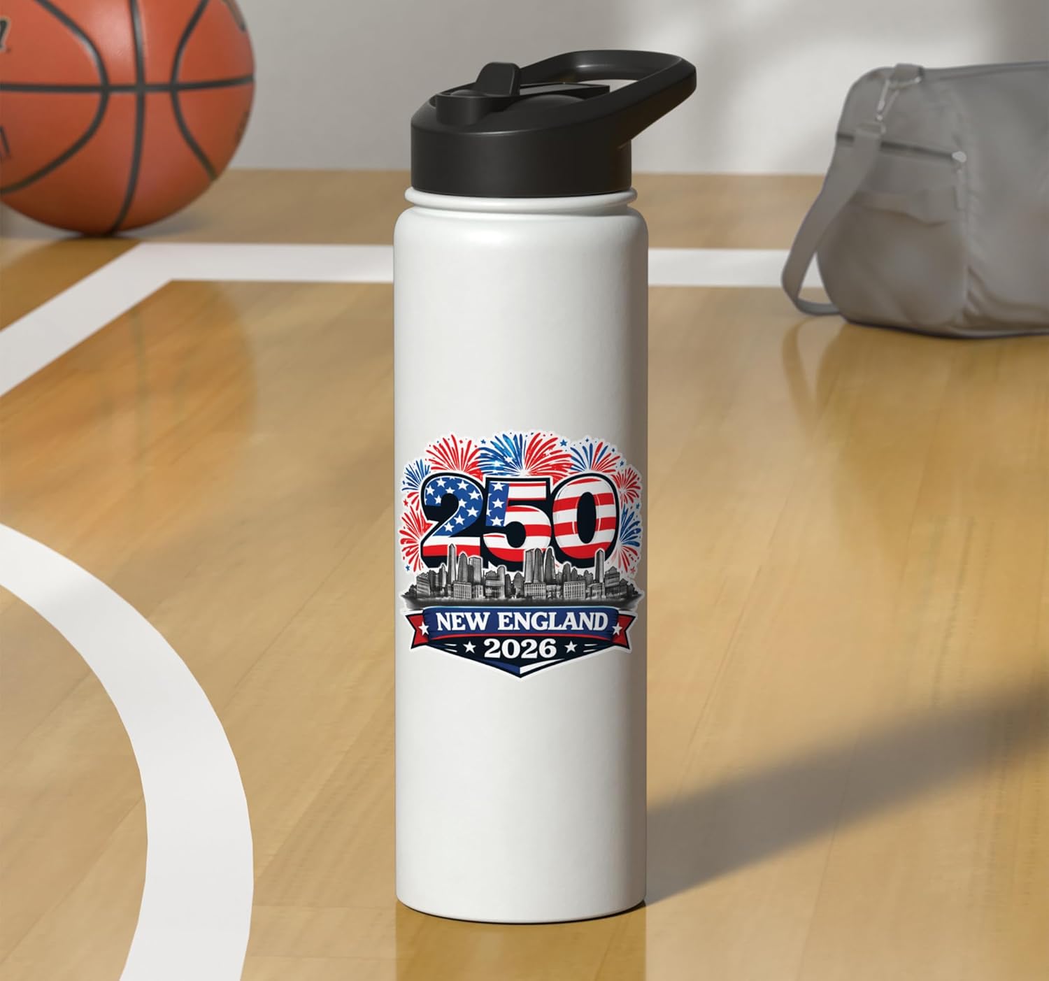 250 Years American Flag 4th of July New England Fireworks Stainless Steel Insulated Water Bottle