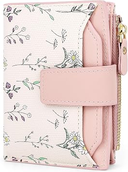 Womens Wallet Small Wallets for Women Cute Flower Ladies Womens Wallets Pink Bifold Wallet Womens With Zipper Coin Pocket Purses Card Holder Women