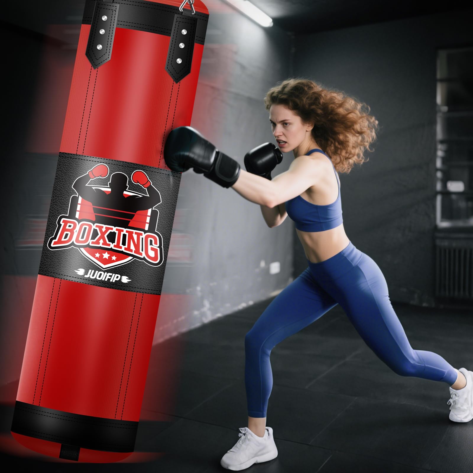 Boxsack-Set für Erwachsene, 120cm/4ft Oxford-Boxsack-Set mit 12oz Boxhandschuhen, geeignet für MMA-Karate-Kickboxen-Boxen-Muay-Thai-Training zu Hause – unbefüllter Schwerer Sack-rot