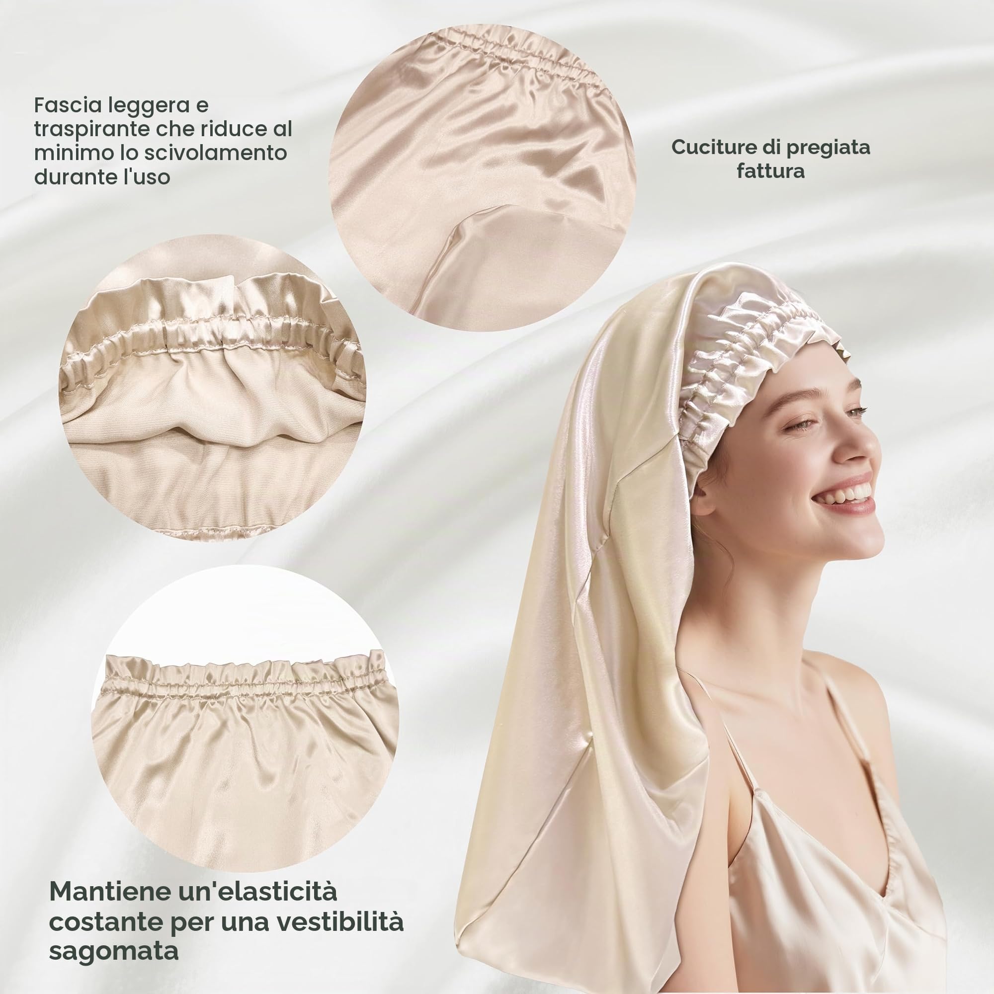 Townssilk Copri-capelli in seta per dormire, 100% seta di gelso 22 momme, per donna, lussuoso, traspirante, si posiziona comodamente durante la notte senza pressione, ideale per capelli lunghi e ricci