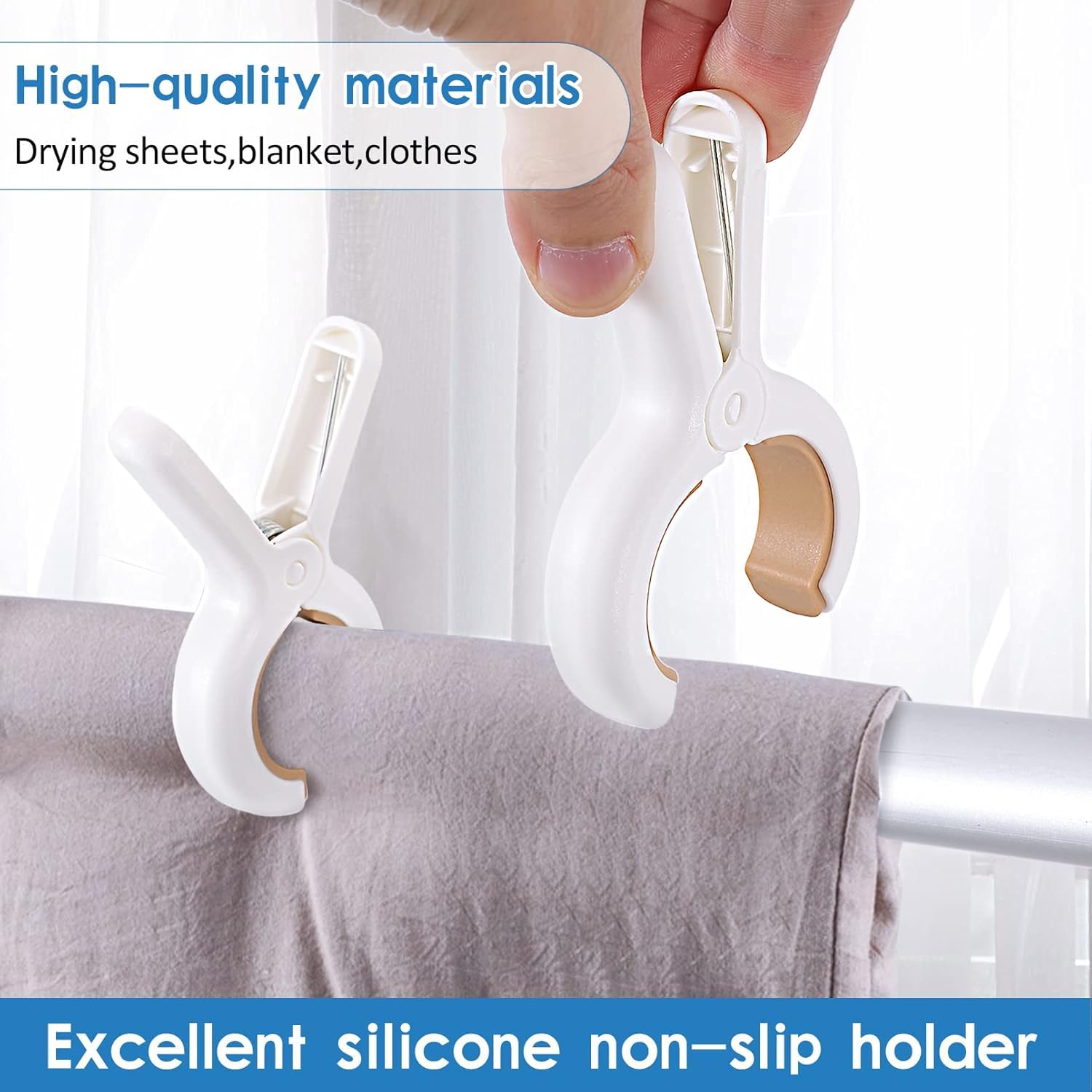 HEXONIQ® Plastic Towel Pins, Strong Grip Anti-Rust Spring, Heavy Duty Beach Towel Clips, Laundry Clothes Pins to Keep Your Towel, Clothes, Blanket Drying on Clothesline, Brown, Pack of 6 4