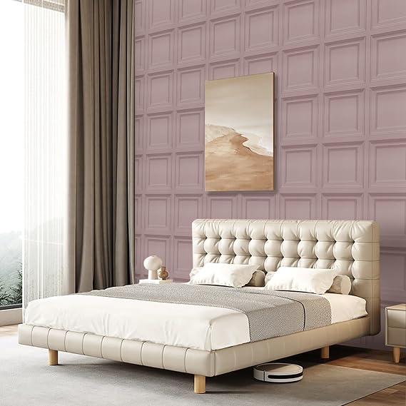 Trafagala 3D Wall Panels Textured Wallpaper Blush Pink Embossed Wood Panel Effect Embossed Wallpaper Tartan Wallpapers Neutral Art Deco for Living Room Feature Wall Bedroom Ceilings