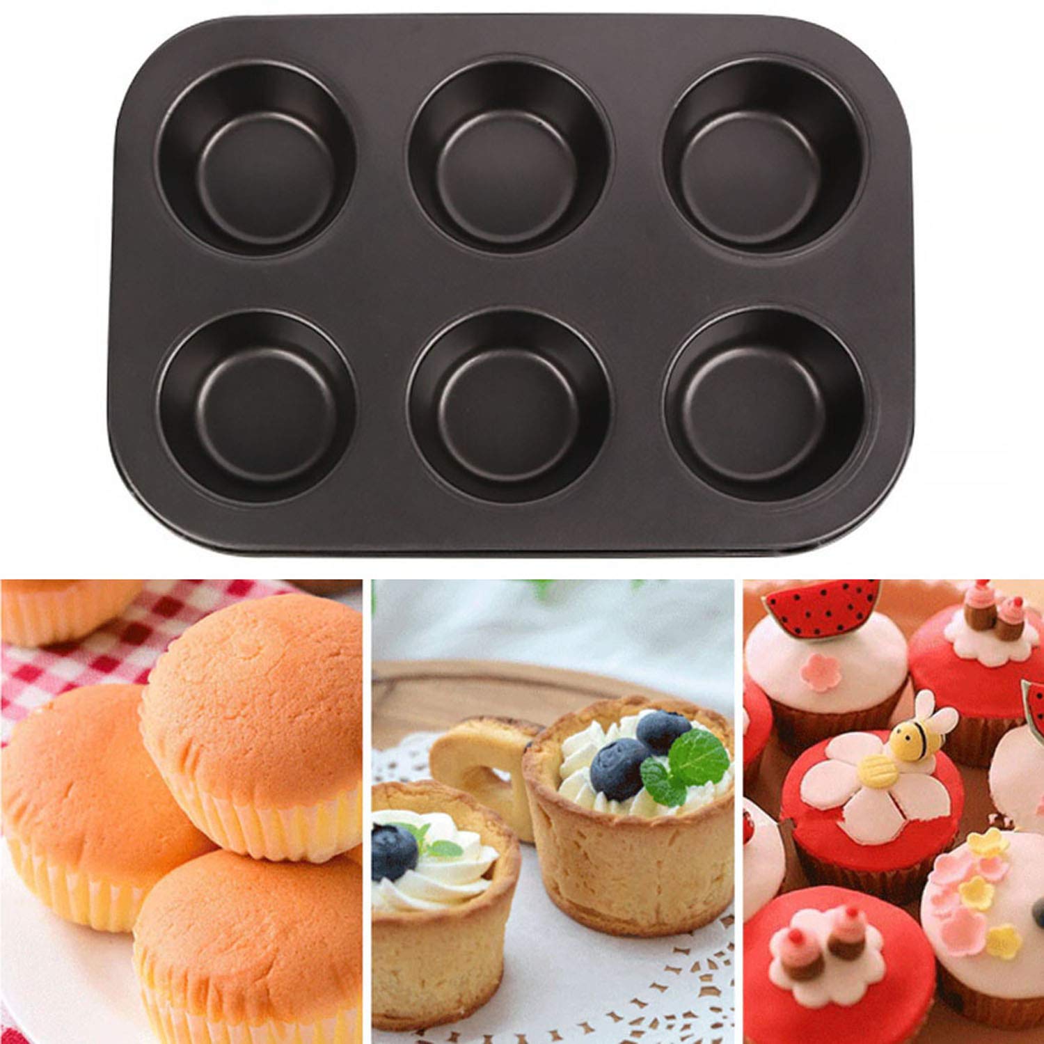 Saubhagya Global Teflon Coated Non Stick Spring Form Set of 1, 6 Slot Muffin Mould for Baking in Microwave Oven, Cooker (6 Slot Muffin Tray)