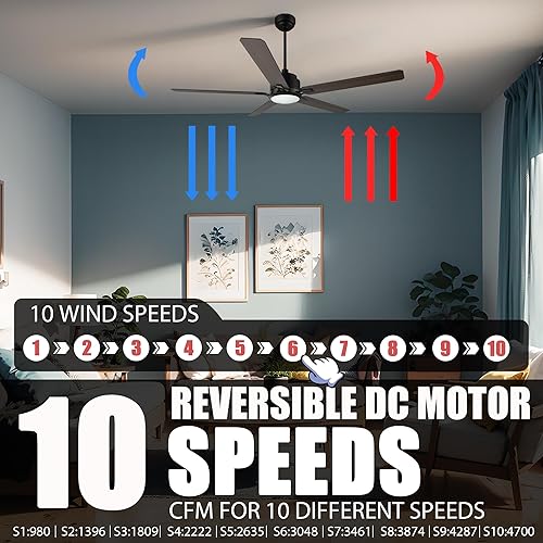Miniatura 4 de CEME Ventilador de techo inteligente de 56 pulgadas con luces, perfil bajo con 10 velocidades, motor de CC silencioso, ventilador de techo moderno