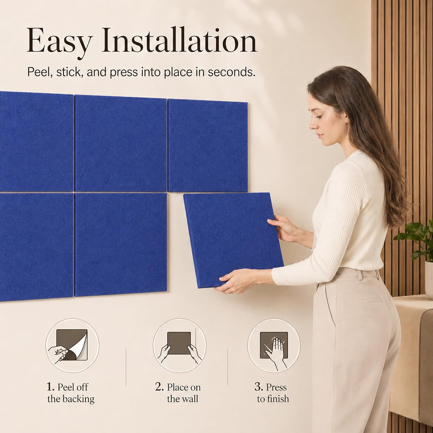 Large Cork Boards for Walls – 48" x 36" Self Adhesive Felt Wall Tiles, Ideal for Office Wall Organizing Bulletin Board, Easy to Install Cork Boards Felt Board