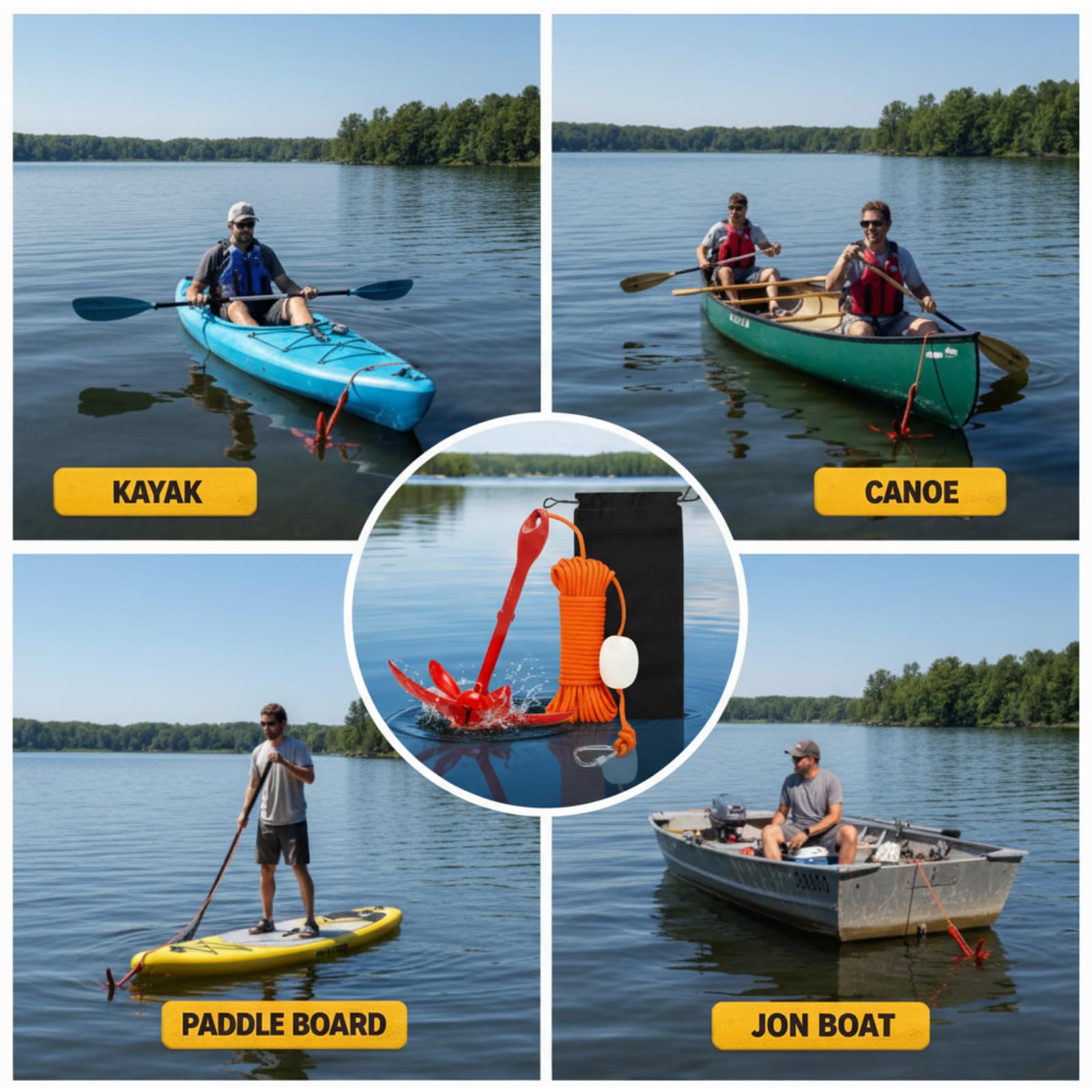 Kit de anclaje para kayak de 1.5/3.3 libras plegable para kayak, canoa de barco pequeño, tabla de remo, moto acuática con bolsa de transporte de cuerda de remolque de 32.8 pies