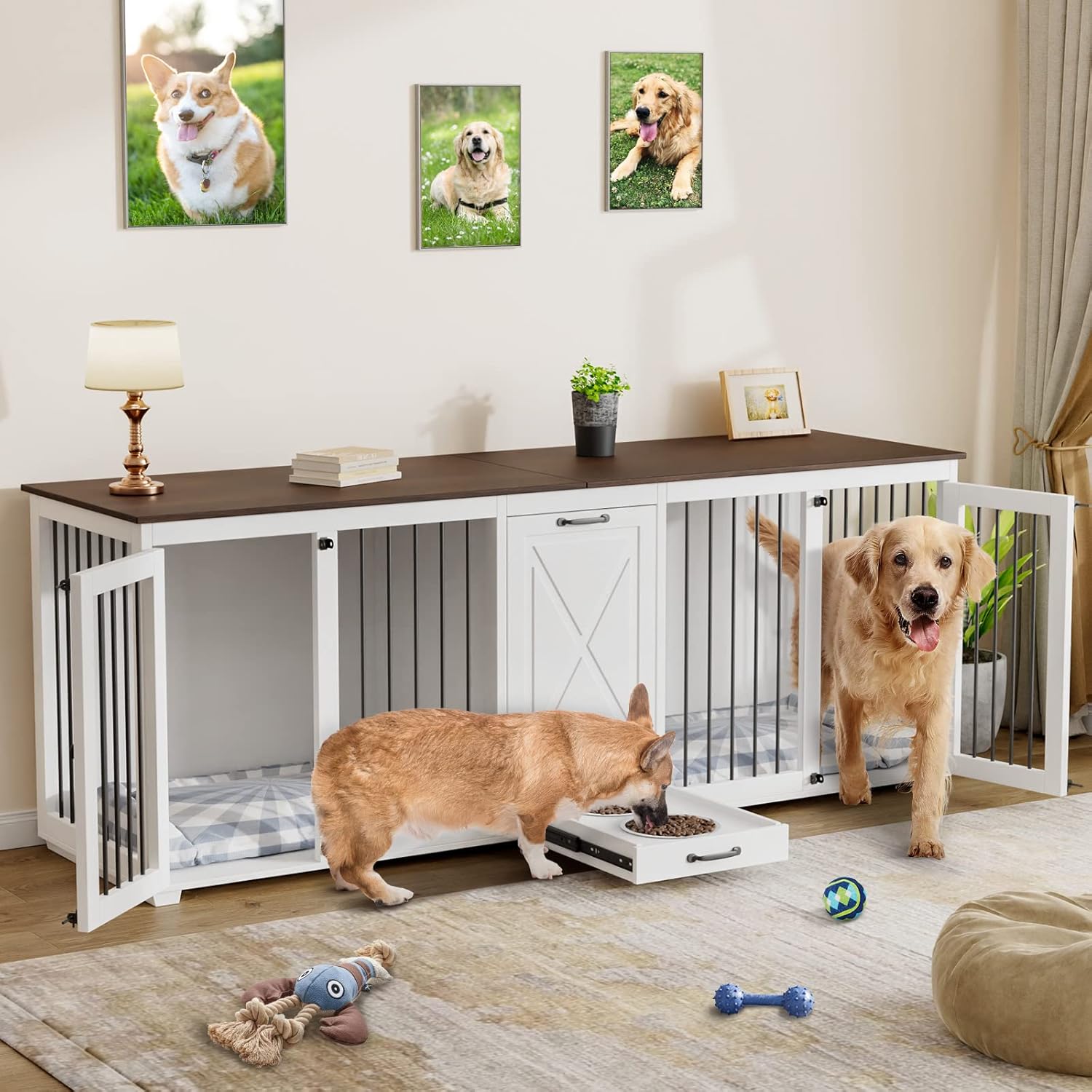 XXL Dog Crates for 2 Medium Dogs, Upgrade Large Furniture