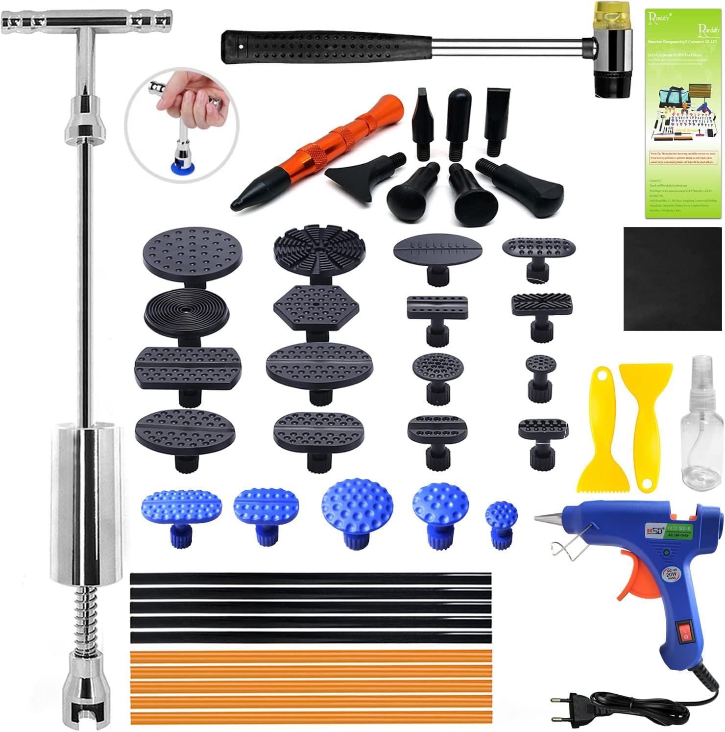 RandalfyDent Repair Kit, Slide Hammer Repair Kit, Dent Repair Kit, Dent Repair with 21 Pieces Adhesive for DIY Vehicle Fridge Washing System Dent Removal Tool