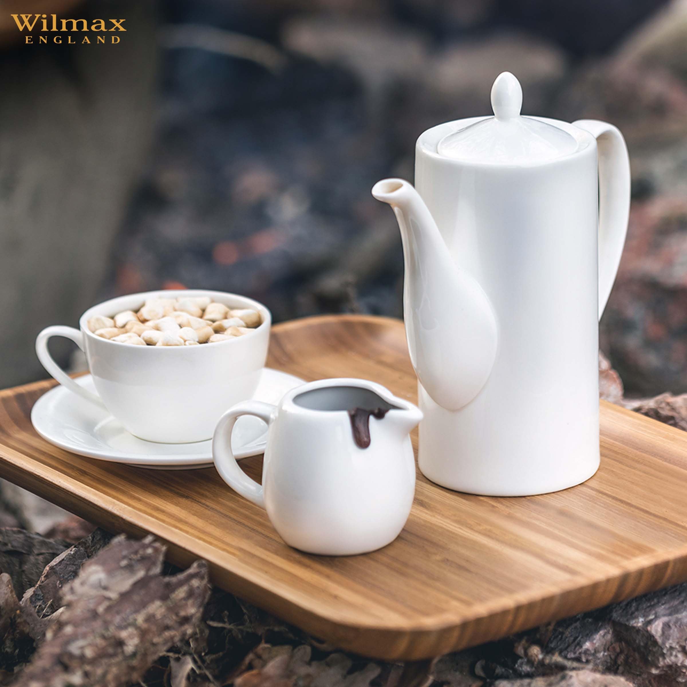 Wilmax - Tazze con piattini - Set da 6-400 ml - porcellana - Bianco - Servizio da tavola per 6 persone - per caffè, tè, dessert e tisane