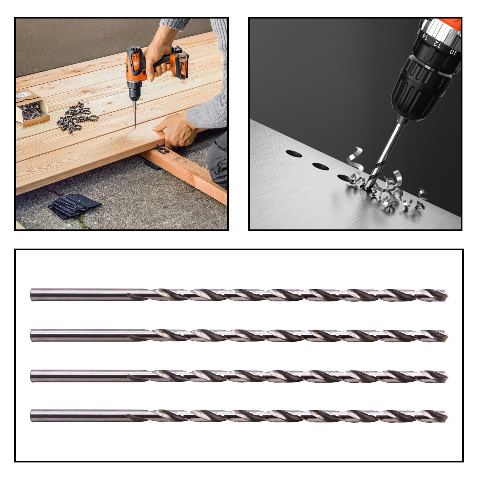 Lot De 7 Forets à Bois Longs 300 Mm – Diamètres 4,5,6,7,8,10,12 Mm – Pour Perçages Profonds, Menuiserie - 10