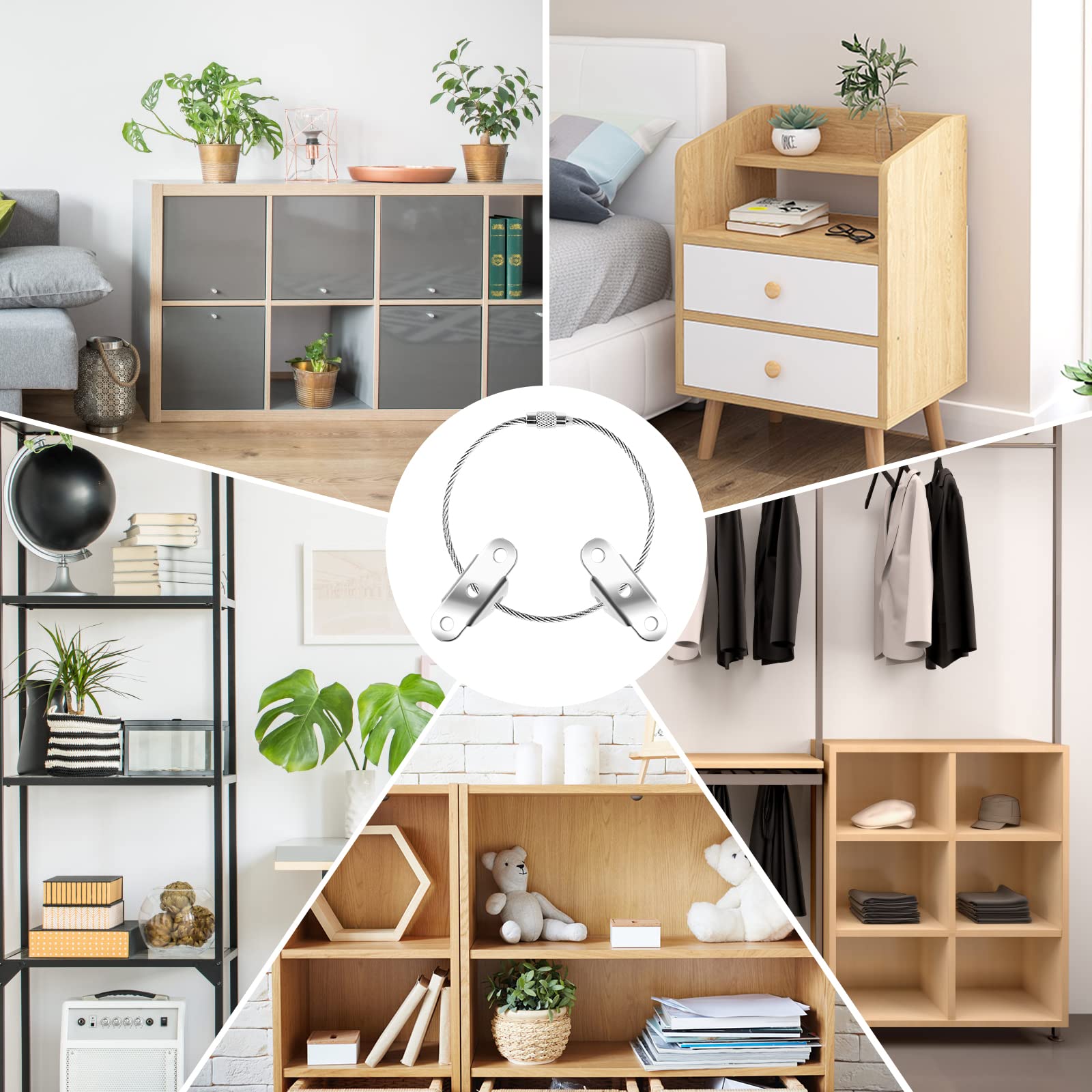 Kit Sangle d'Ancrage de Meuble Anti-Basculement Métal Sécurité Enfants Protection Bébés