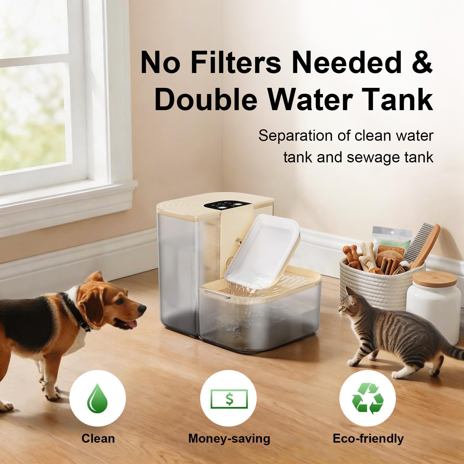 Dog Water Dispenser Indoor, 152oz/4.5L Large Cat Water Fountain with Remote Control, Silent Automatic Pet Drinking Fountain for Dogs and Cats, Fresh Water Bowl for Pets(Cream)