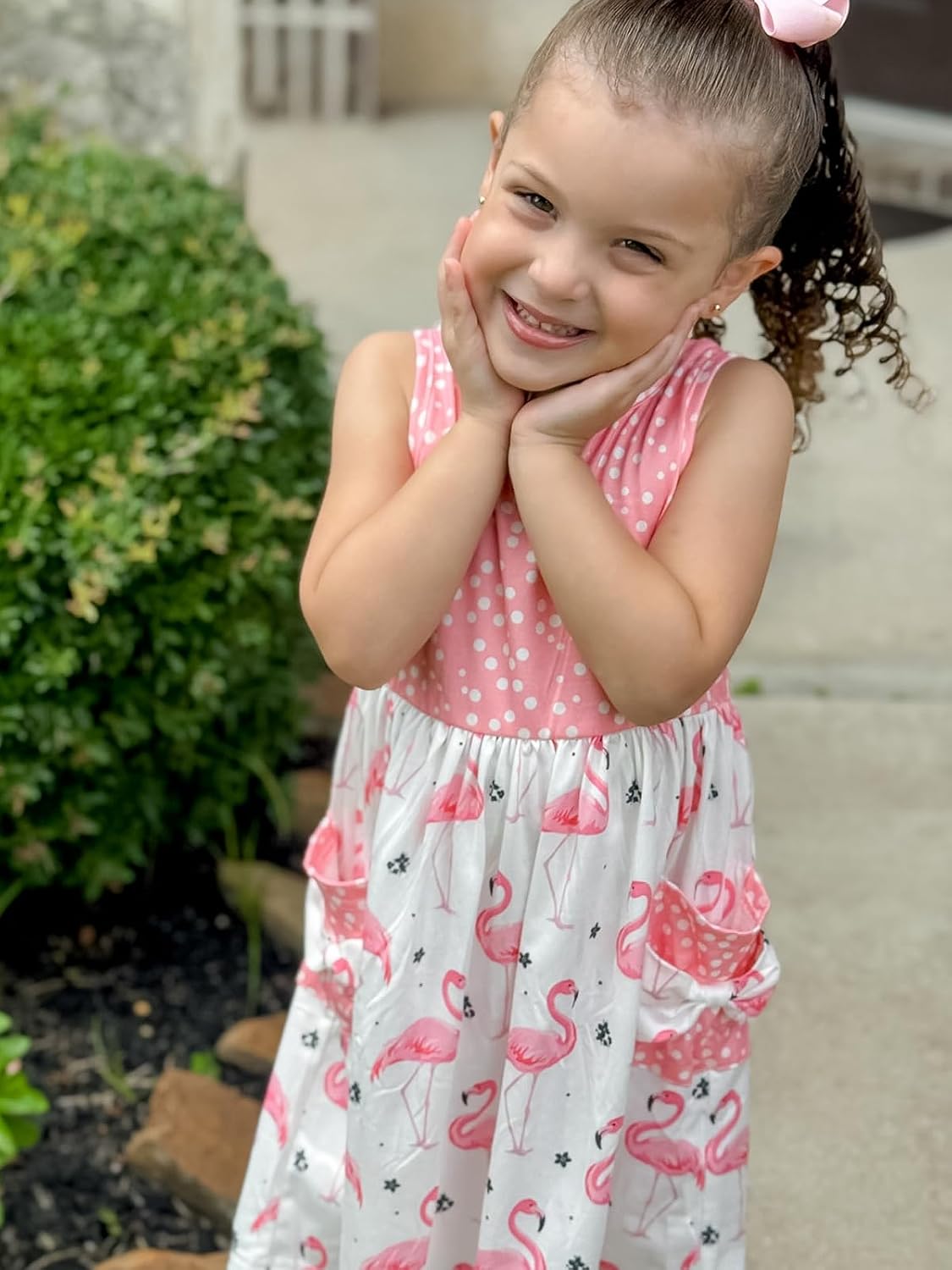 Vieille Toddler Girls Summer Dress Hollow Tie Back Sundress Kids Sleeveless Dresses with Pockets 2-6 Years