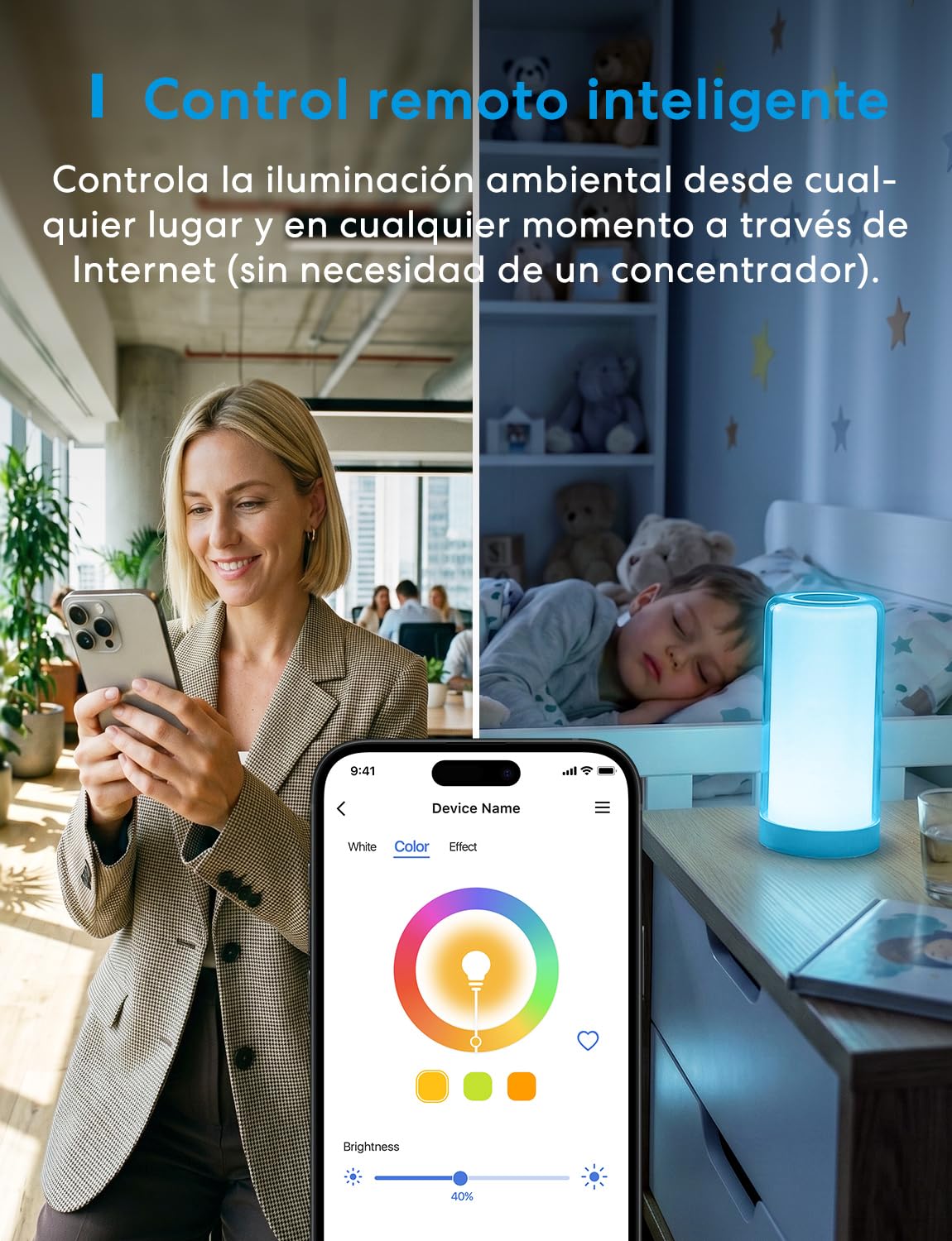Meross Lámpara Nocturna Táctil WiFi Inteligente, Multicolor Regulable con RGBWW(2700K - 6500K). Compatible con Apple HomeKit, Alexa, Google Home
