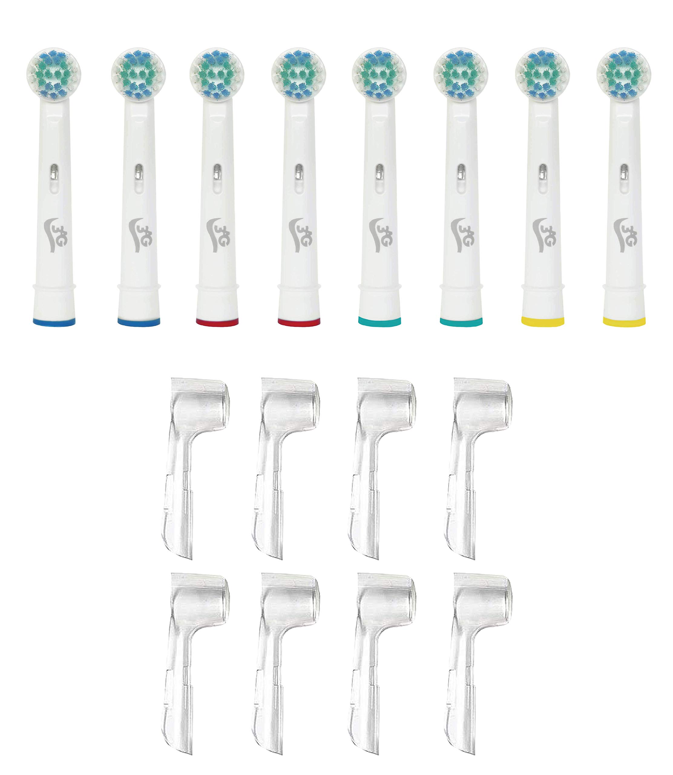 8 Testine di Ricambio Compatibili Precision Clean Generiche 3AG + 8 Copritestine di Protezione Igienici per spazzolino elettrico Sensitive, Professional Care, Vitality, ecc