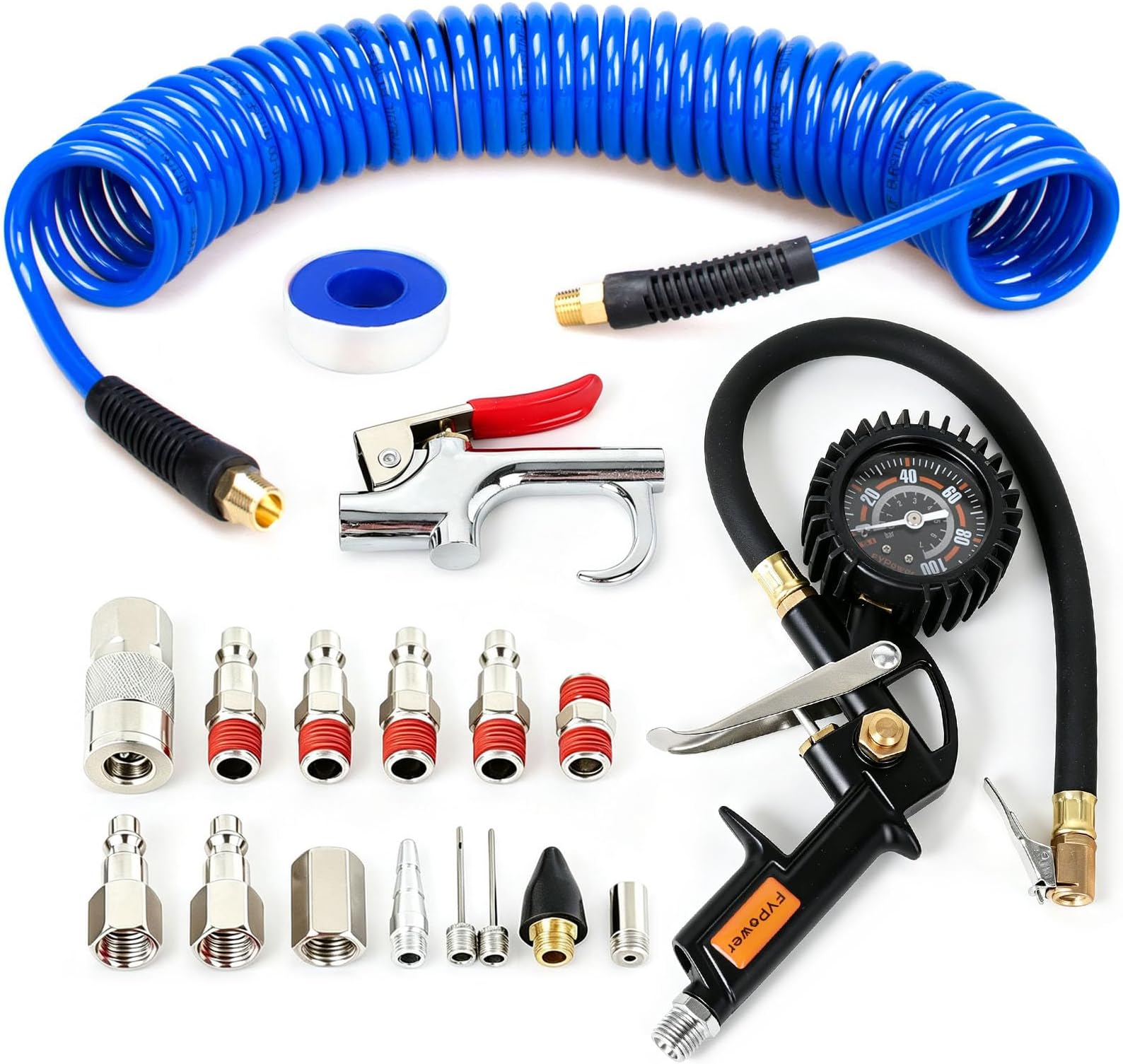 18 Pieces Air Compressor Accessories Kit with Recoil Poly Air Hose