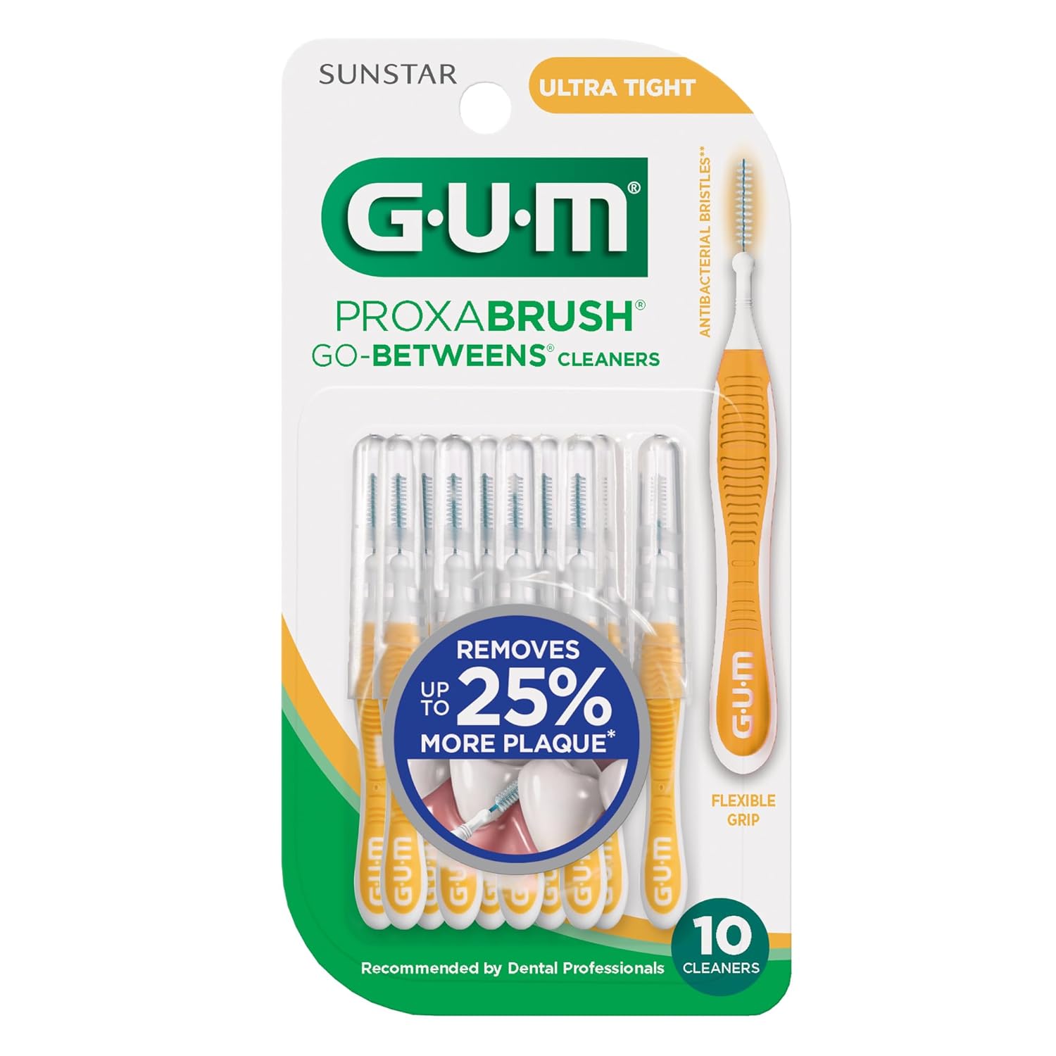 GUM Proxabrush Go-Betweens - Ultra Tight- Interdental Brushes - Soft Bristled Dental Picks for Plaque Removal Health - Safe for Braces & Dental Devices,10 Count (Pack of 8)