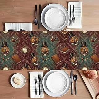 JCJT Vintage Animal Table Runner 72x14 Inch Steampunk Capybara Table Runner Retro Gentleman Table Decor for Dining Table Kitchen Home Decoration (Brown Vintage Animals, 72 x 14 Inch (4-6 Seats))