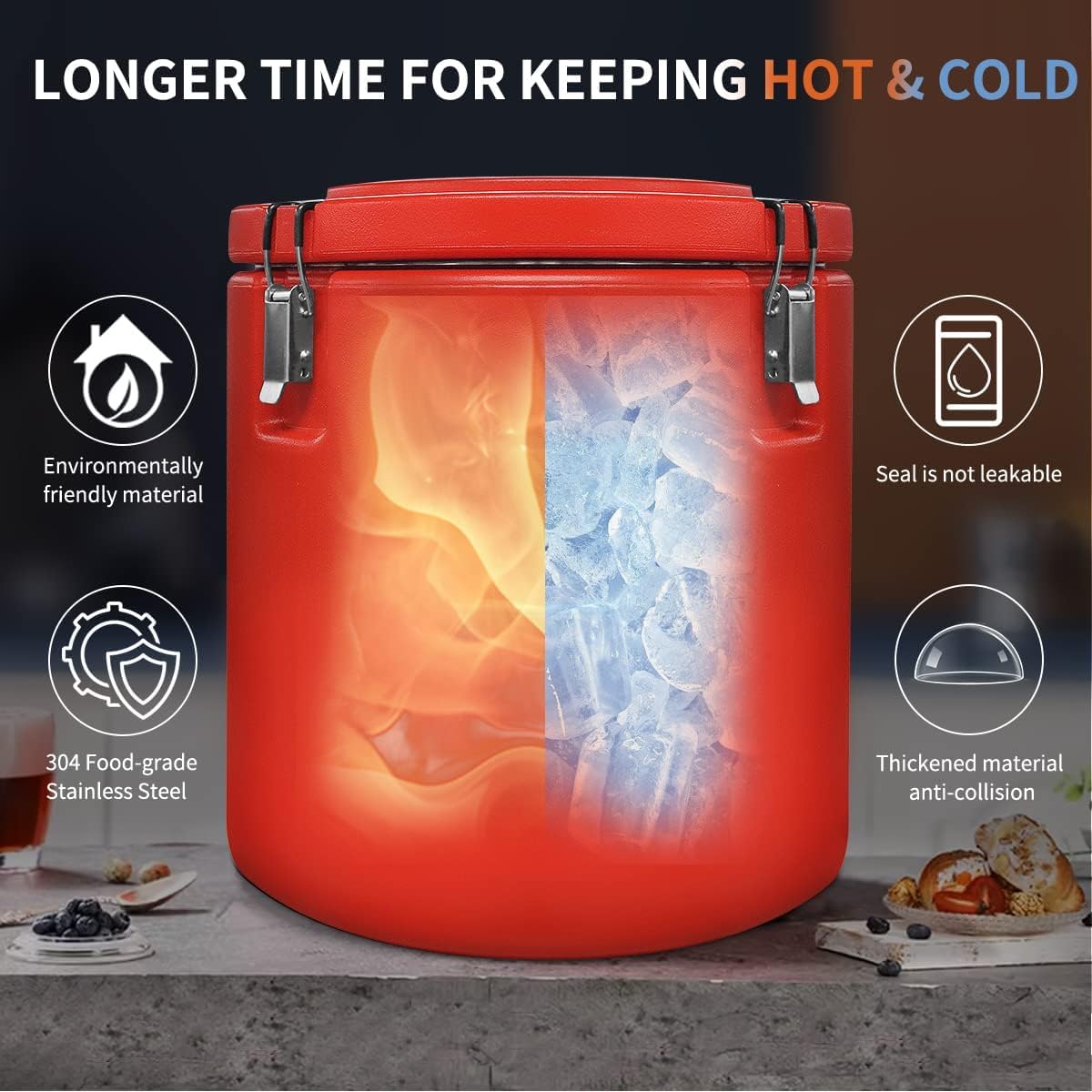Insulated Soup Container Commercial Food Warmer for Hot or Cold Food,7.9 Gallon Hot Box for Catering, Food Cooler with 4 Buckles, Handles, & Spoon, Soup Carrier for Restaurant, Canteen, Home image 3
