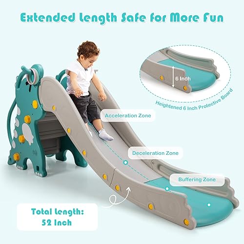 Miniatura 4 de Baby Joy Slide para niños, juego grande para escalador de juegos con pendiente de deslizamiento extralarga, aro de baloncesto y bola, regalo ideal