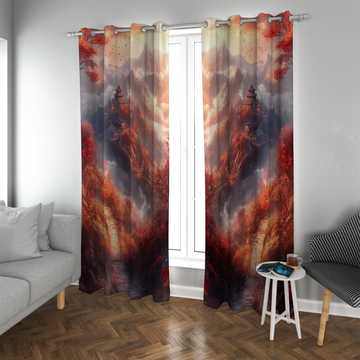 Rideaux occultants paysage de montagne lot de 2 panneaux isolants W132xL160cm pour chambre
