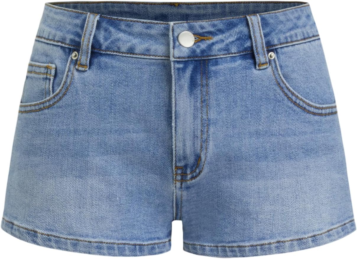 CIDER Women Low Waist Ultra Denim Short Slim Fit Straight Leg Micro Shorted Jean Shorts with Pockets