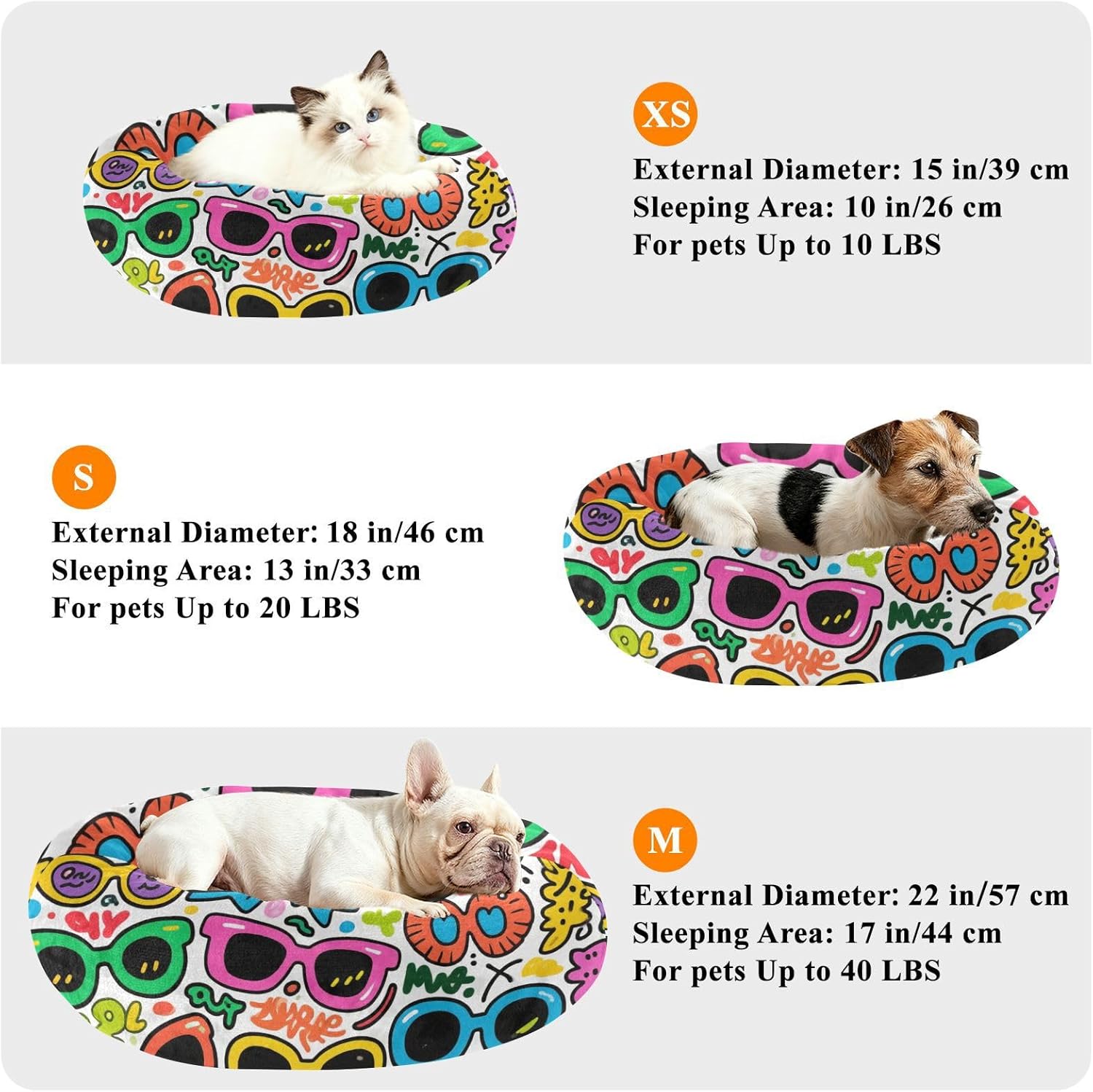 Sunglasses Doodle Pet Cat Beds Anxiety Relief Dog Pillow Bed for Extra Small Size Pets Supplies M