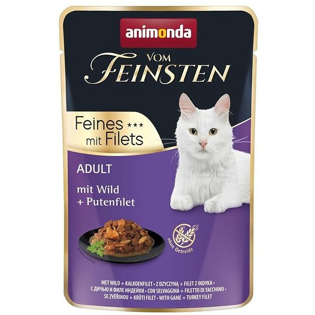 Animonda Vom Feinsten Adult Cat Food, Wet Food for Adult Cats, Fine with Fillets, with Game + Turkey Fillet