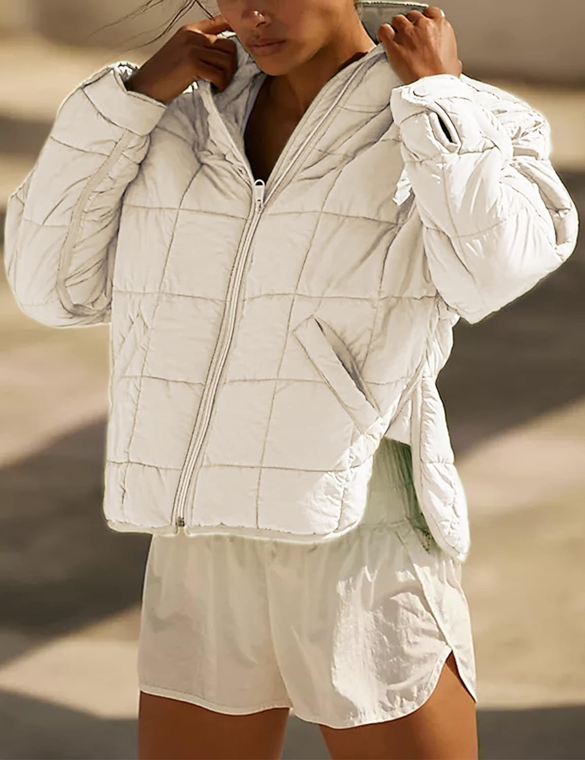 Bianstore Women's Oversized Splice Quilted Lightweight Puffer Jacket Casual Padded Coat - Image 8
