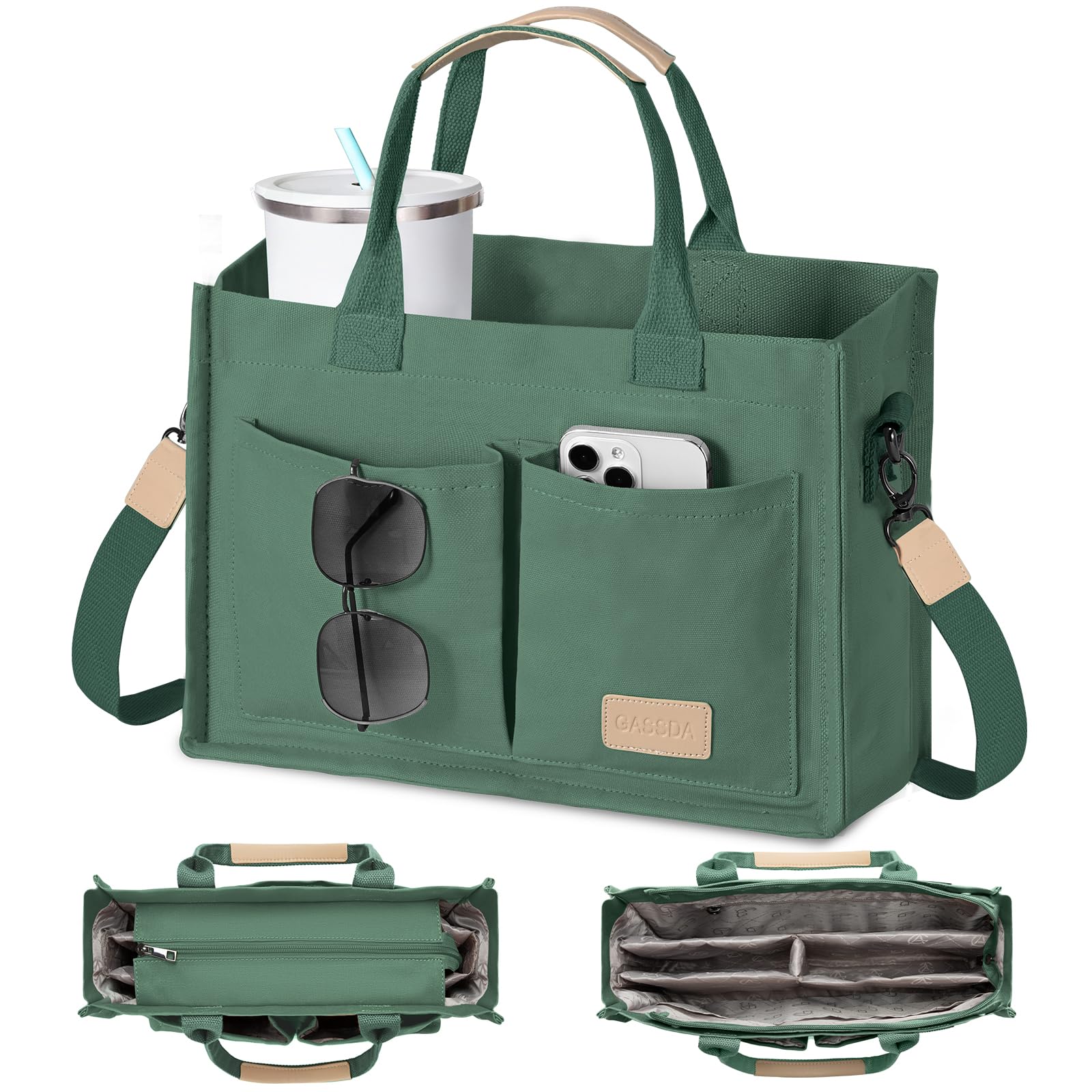 GASSDA Canvas Tote Bag for Women Crossbody Work Purse with Pockets Top Handle Handbag Satchel Bags for Travel Nurse Teacher