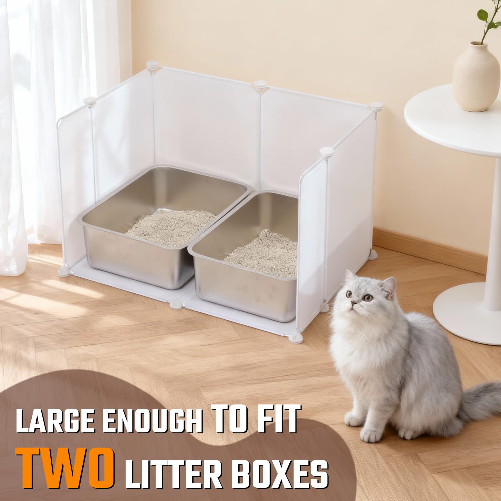 Caja de arena para gatos, impermeable, protector contra salpicaduras, extra grande, hojas de plástico ligero con cubierta de cable, cinta de martillo y cinta métrica, 27.5 pulgadas de largo x 20.4