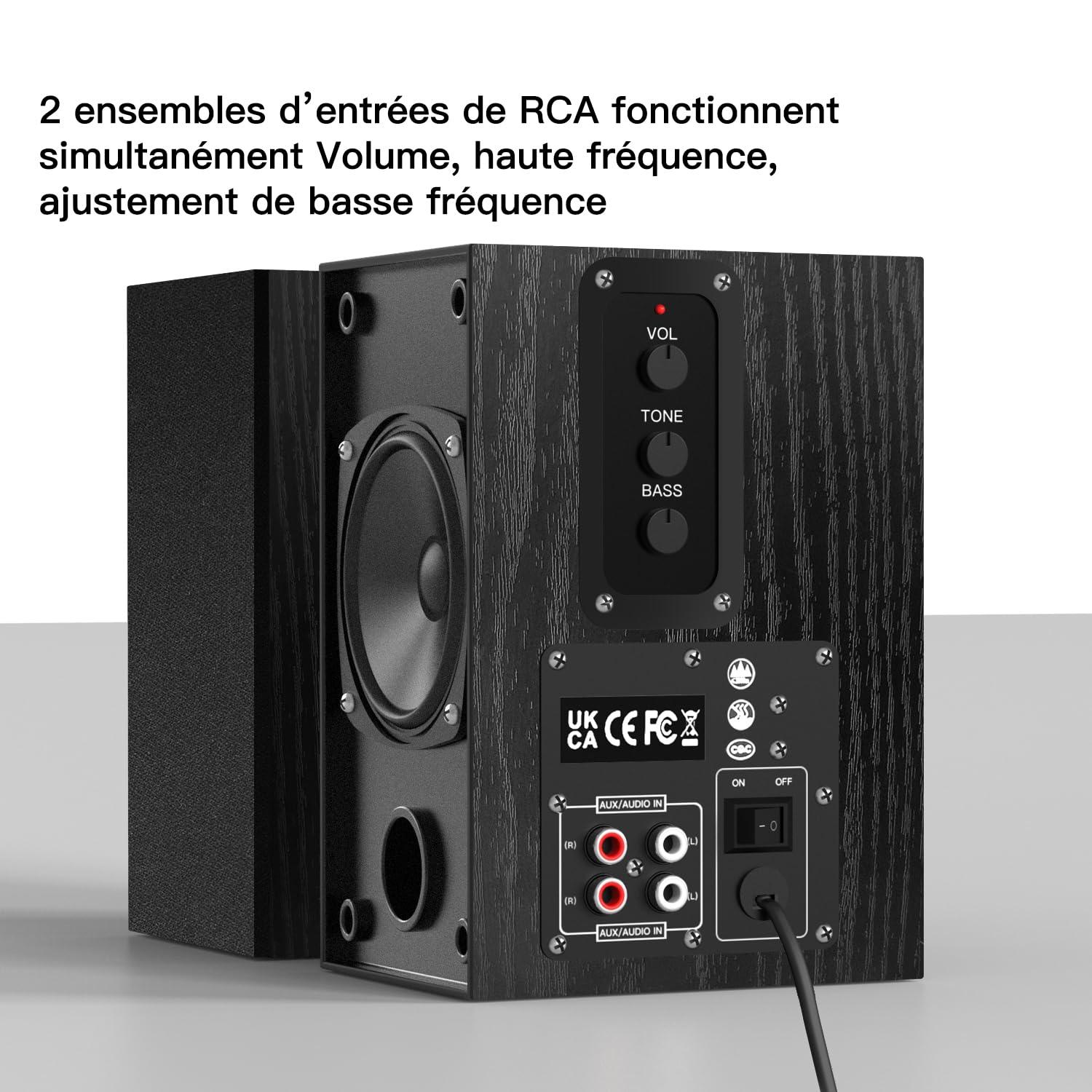 Elimavi Enceinte pour Platine Vinyle & PC - Enceinte Active Bibliothèque 2x30W, Haut-Parleur avec Prise Jack, 4" Woofer Basse, Double Entrée RCA, Structure en Bois, Noir