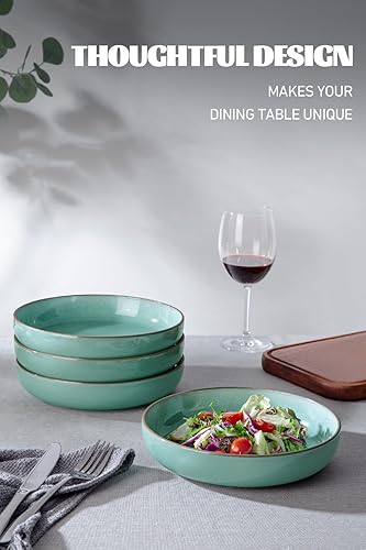 Miniatura 9 de famiware Mars - Juego de 4 cuencos para pasta, cuencos de ensalada de 8.5 pulgadas, gran capacidad, juegos de cuencos con moteado marrón, aptos para