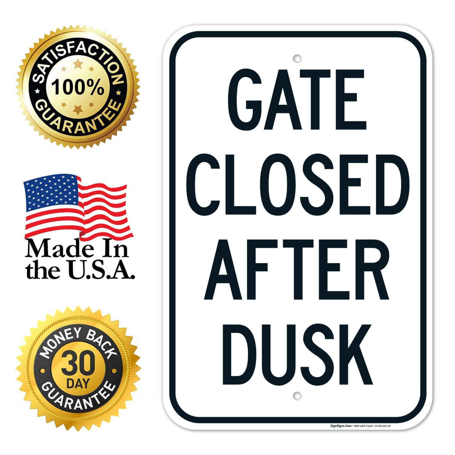 Gate Closed After Dusk Sign, 12x18 Inches, Rust Free .063 Aluminum, Fade Resistant, Made in USA