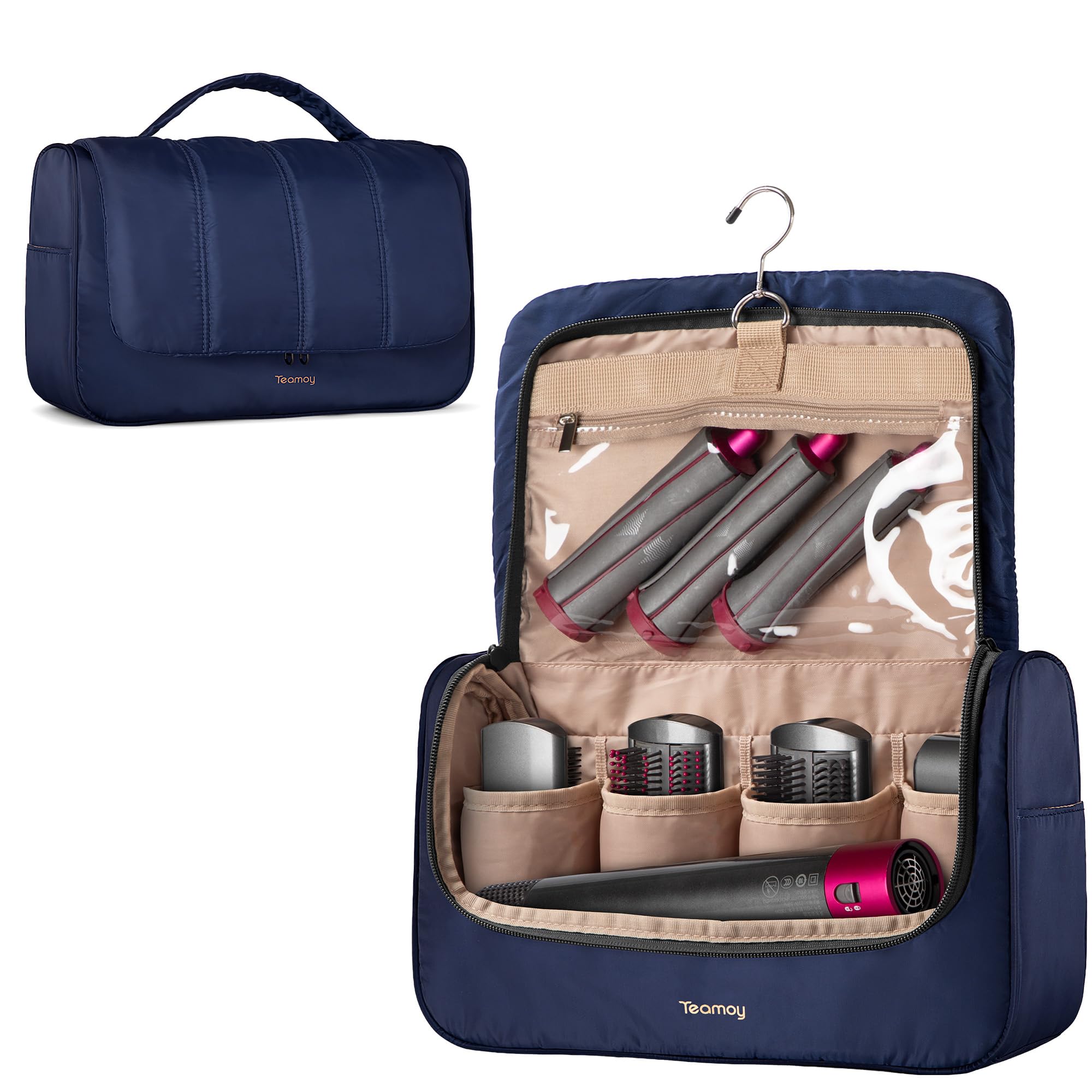 Teamoy Bolsa de Almacenamiento de Viaje Compatible con Dyson Airwrap, Organizador Portátil, Cilindro Largo, Azul Oscuro