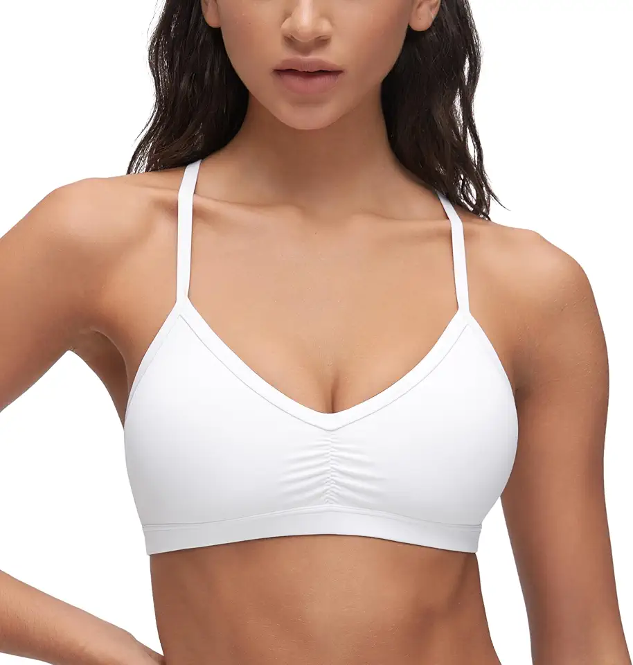 CRZ YOGA Soutien de desporto com decote em V ruched Butterluxe para mulher - Top em Y com costas, esparguete e alças finas