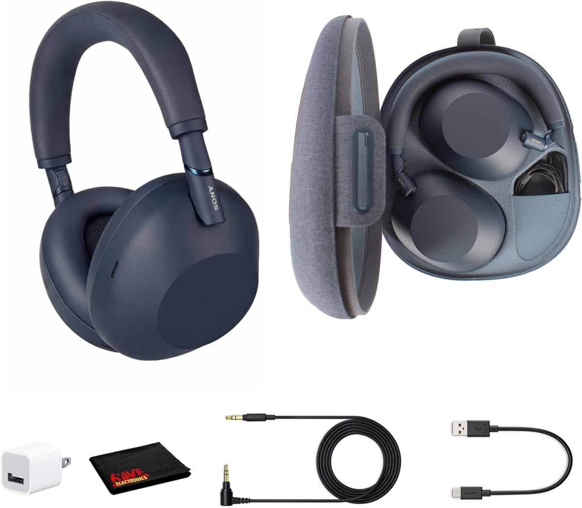 Paquete de auriculares inalámbricos con cancelación de ruido WH-1000XM6 (azul) (azul) | Para música y llamadas | Bluetooth | Audio de alta resolución | Batería de 30 horas | Paño de limpieza de microfibra