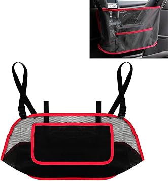 Car Purse Holder Between Seats Back, Car Net Pocket Handbag Holder Between Front Seats, Storage Organizer Mesh Bag for Handbag Purse, Barrier of Backseat Pet Kids/Women and MenRed