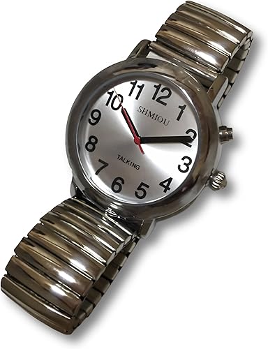 Miniatura 2 de Reloj parlante inglés unisex para personas mayores ciegas con discapacidad visual, correa expansible, pulsera de cuarzo, voz analógica, con