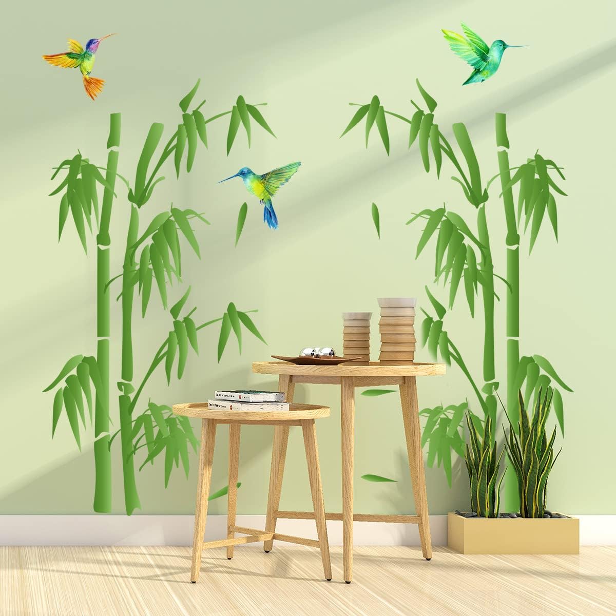 Amazon.co.jp: WOHAHA ウォールステッカー おしゃれ 植物 中国スタイル グリーン 竹林 ハミングバード ウォールシール ...