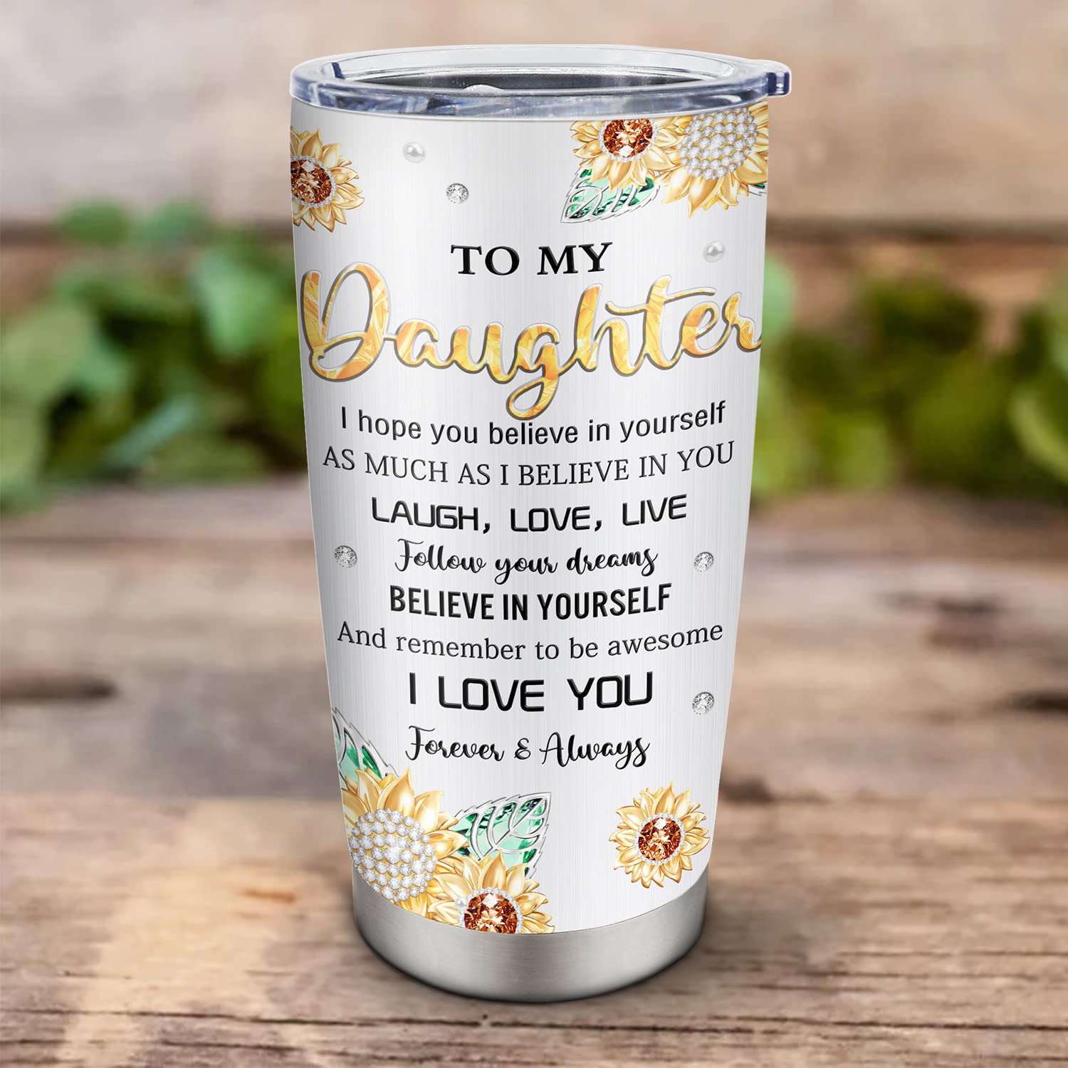 Daughter Tumbler – 20oz Insulated Cup With Sunflower Design, Gift From Mom For Daughter
